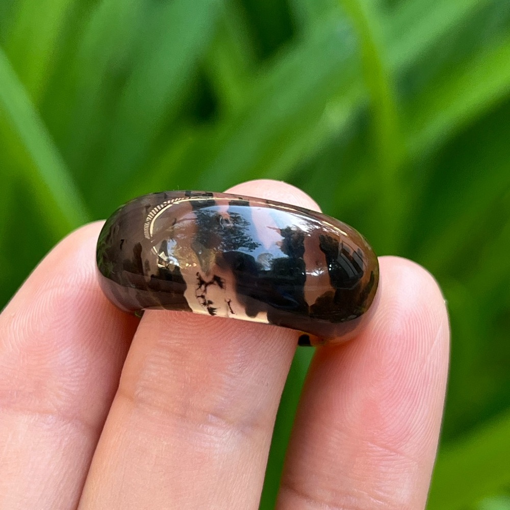 Size 7.5 Natural Translucent Dendritic Scenery Agate Band Ring 0032
